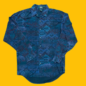 Stefano Vintage Rayon 90s Wild Print Multicolor Blue Shirt Men's Size Small